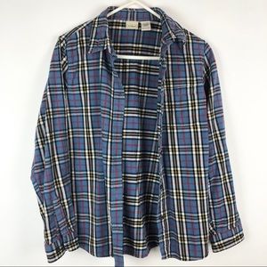 L.L. Bean 100% Cotton  Blue Yellow Red Plaid Flannel